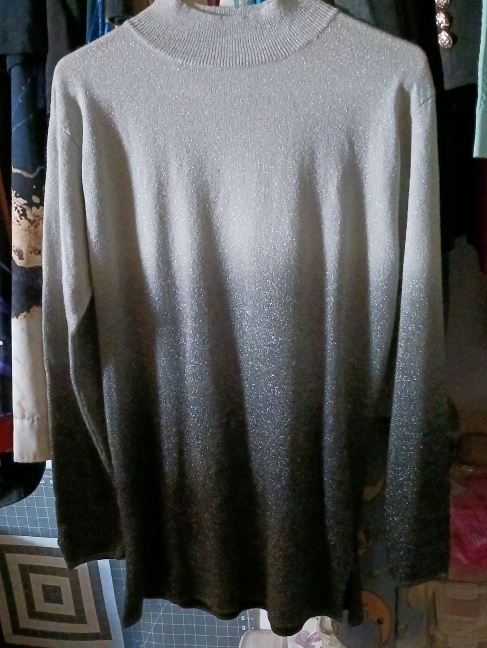 Women's Sparkle Ombre Turtleneck Sweater - Gray